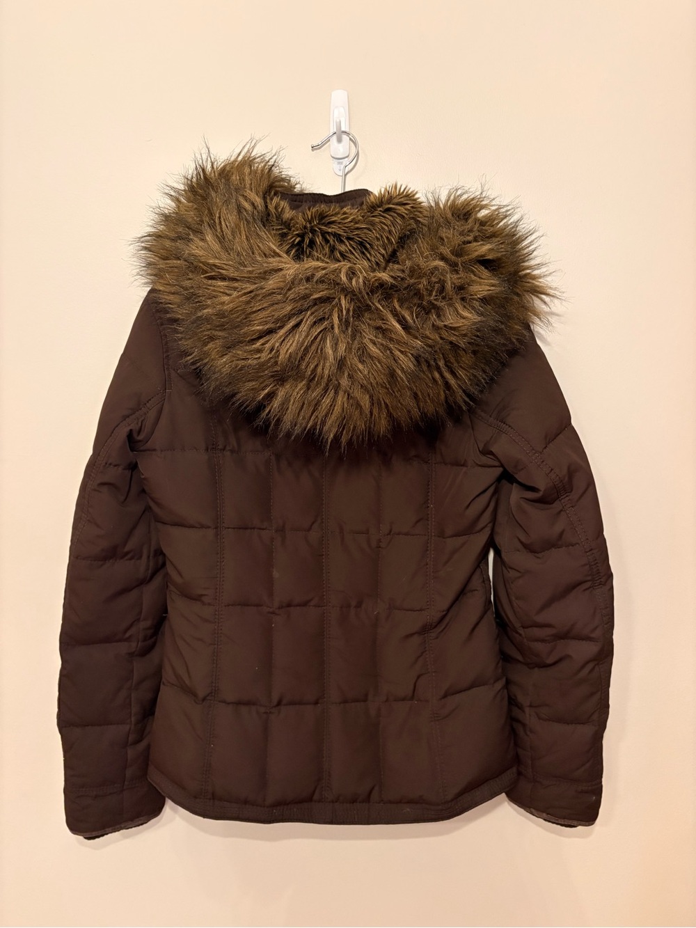 Abercrombie & Fitch Vintage Y2K Women L Brown Down Puffer Jacket w Faux Fur Hood - Picture 3 of 16
